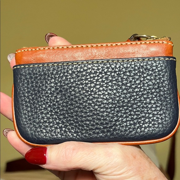 NWOT Dooney & Bourke Navy and Brown Leather Coin Pouch Keychain - Picture 2 of 5